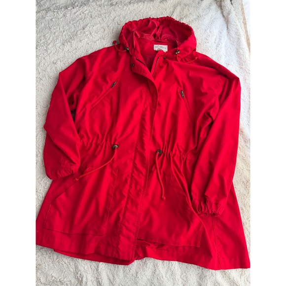 Nordstrom Vintage 90s Red Hooded Drawstring Waist Anorak Rain Jacket Hood S - Picture 13 of 17
